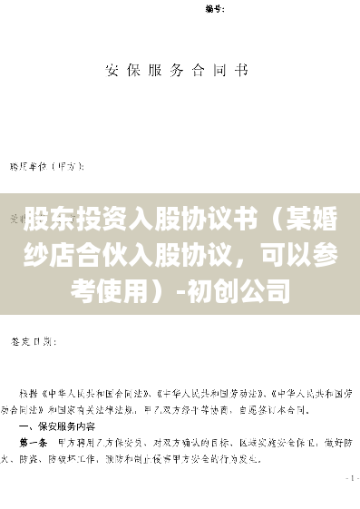 股东投资入股协议书（某婚纱店合伙入股协议，可以参考使用）-初创公司